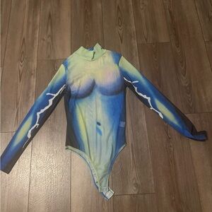Fashion Nova Vibrant Blue and Green Bodysuit